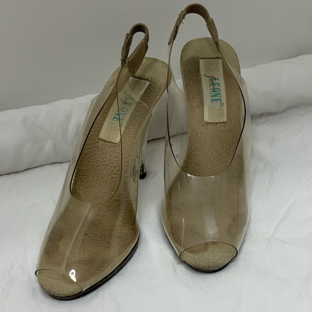 Frederick Leone - Clear acrylic/competition heels, size 5, 4” heel